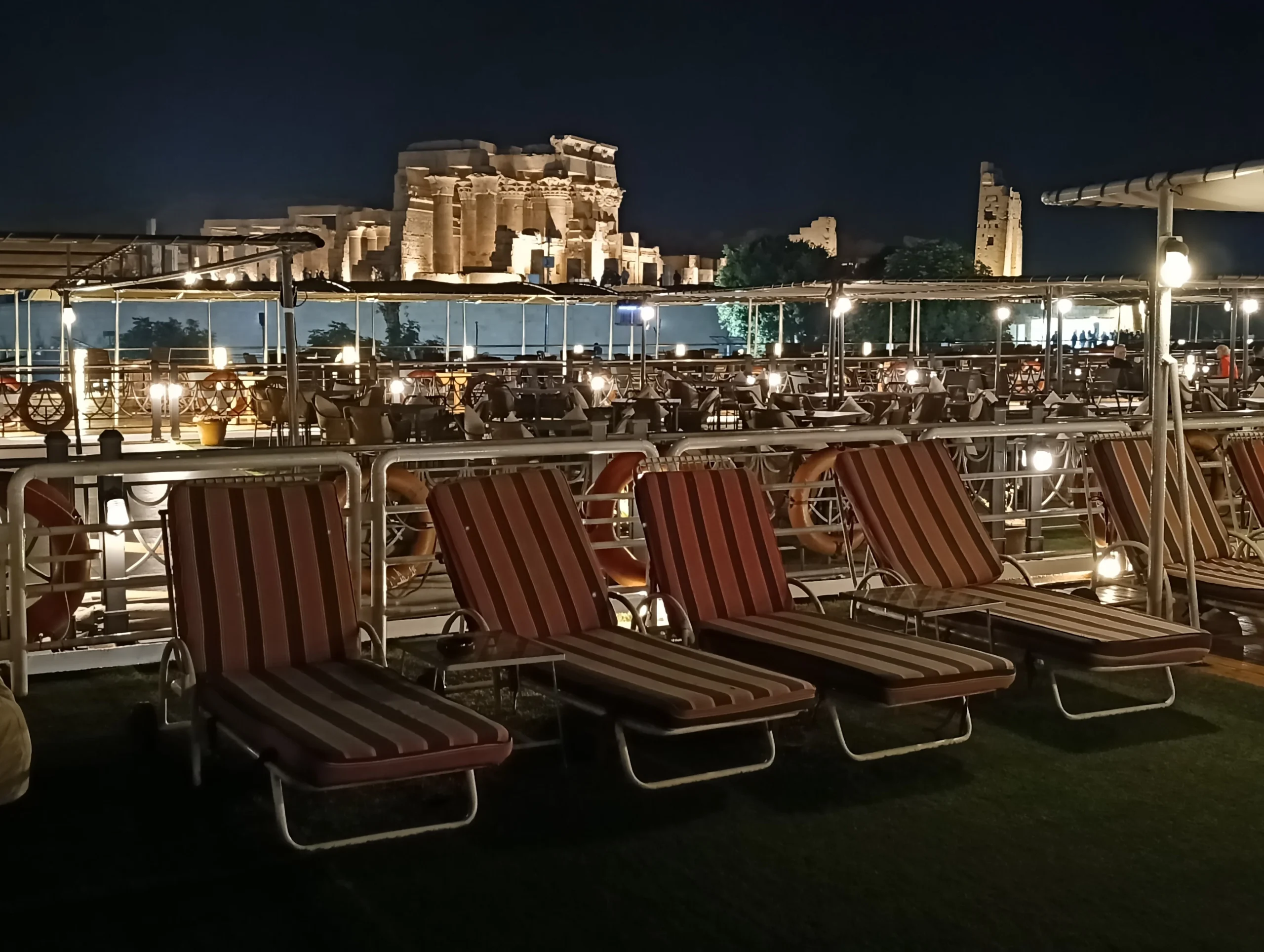 Nile-view terrace in Aswan at night