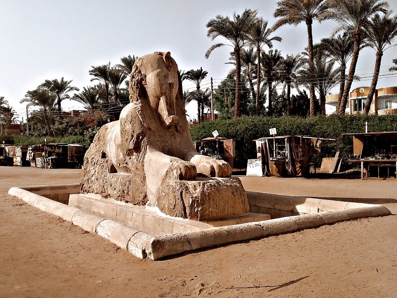 Alabaster Sphinx of Memphis at the archaeological museum in Mit Rahina