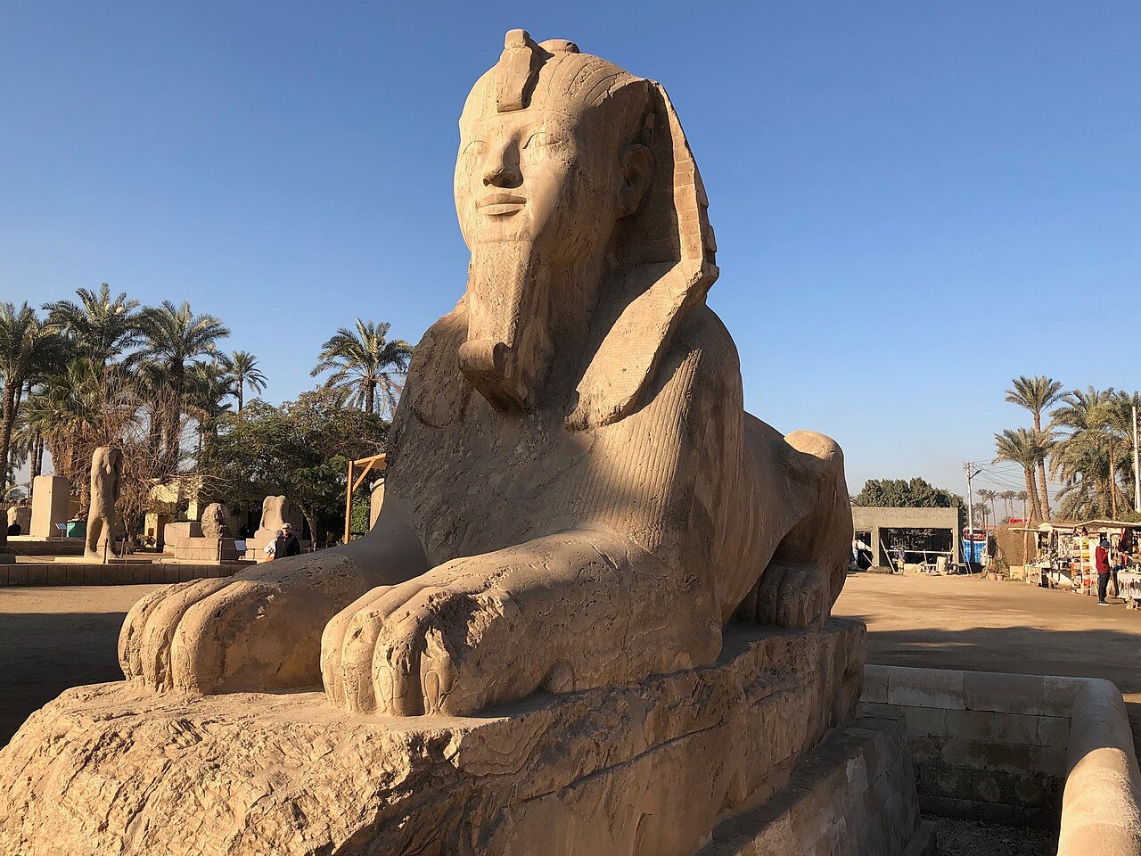 Ancient sphinx sculpture at Memphis Museum in Mit Rahina Egypt
