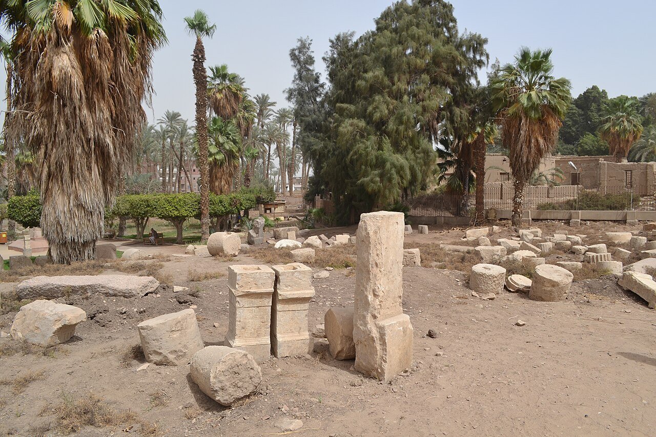 Archaeological monuments at Memphis Open-Air Museum in Egypt